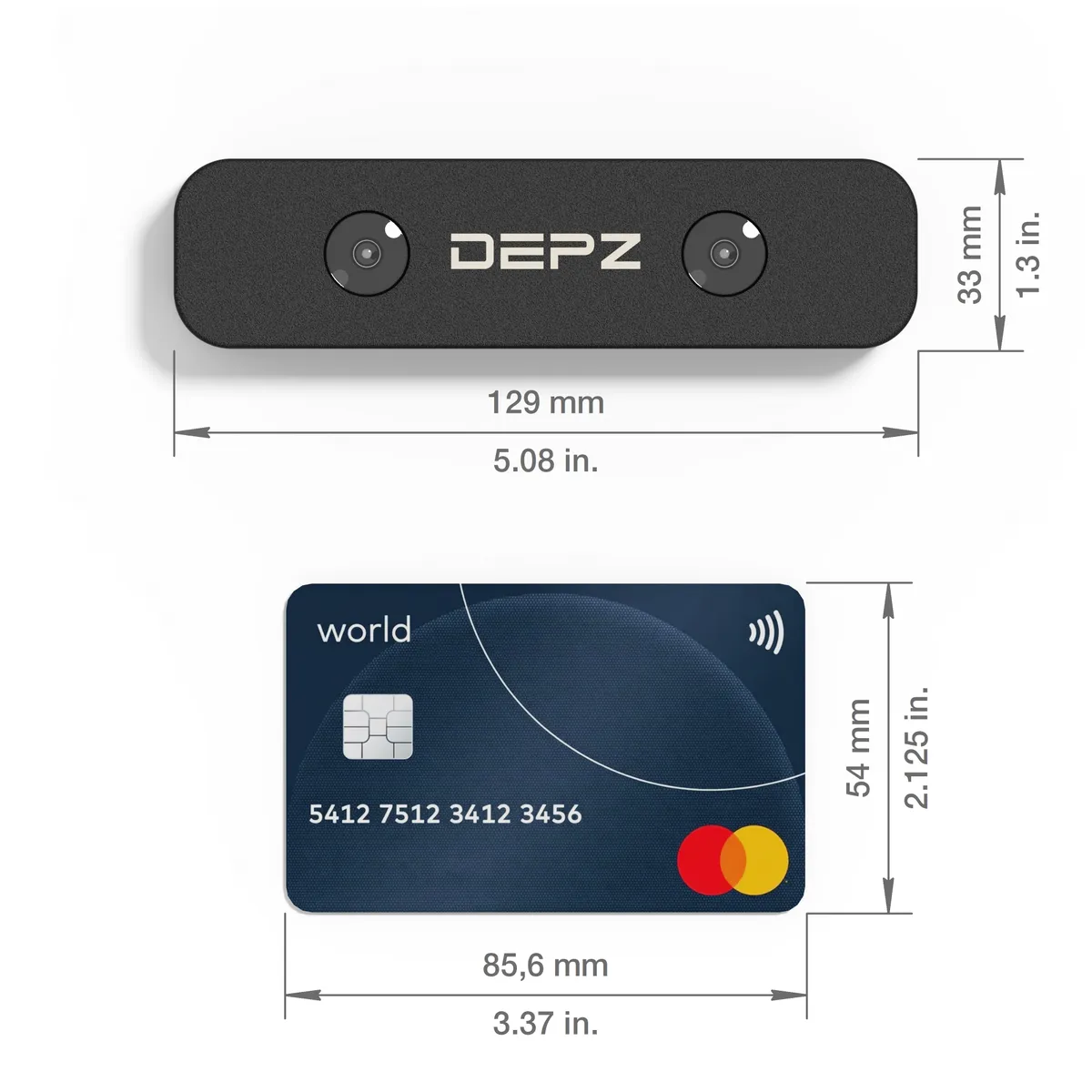 DEPZ Clarity stereo camera - technical dimensions illustration