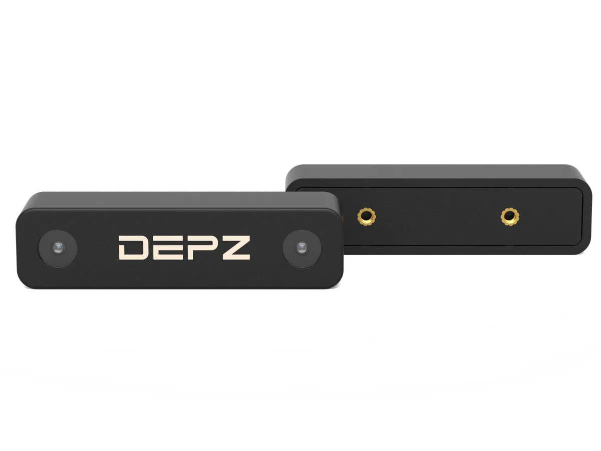DEPZ Minima stereo camera - perspective view showing camera depth and design